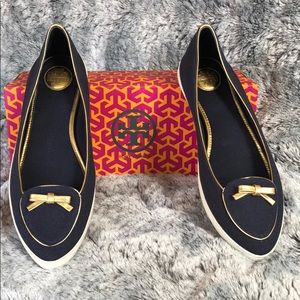 Tory Burch Navy and Gold flats